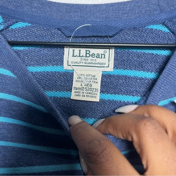 LL Bean Men Lakewashed Sweater Large Blue Stripe Pocket Crewneck Pullover Gorp - Picture 2 of 10